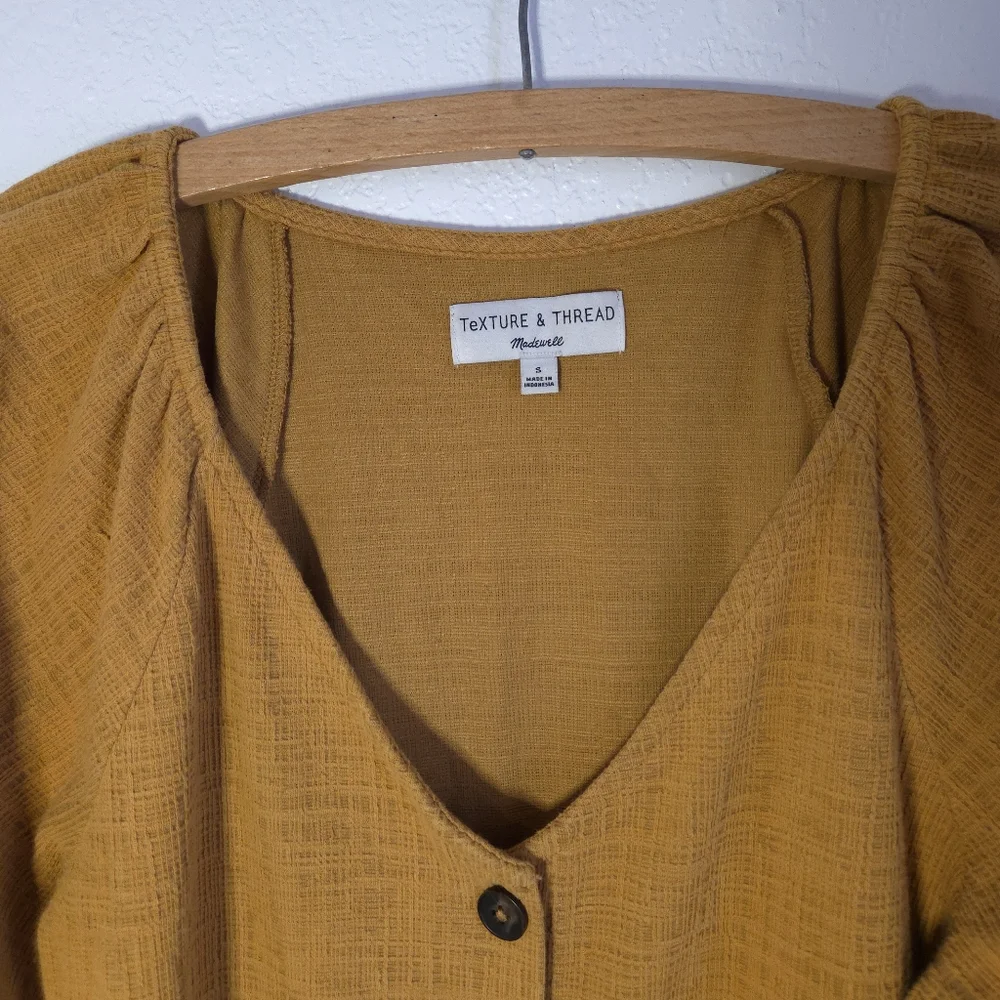 Madewell Texture & Thread Yellow Puff Sleeves Summer Midi Dress WomensSize Small - Picture 6 of 16